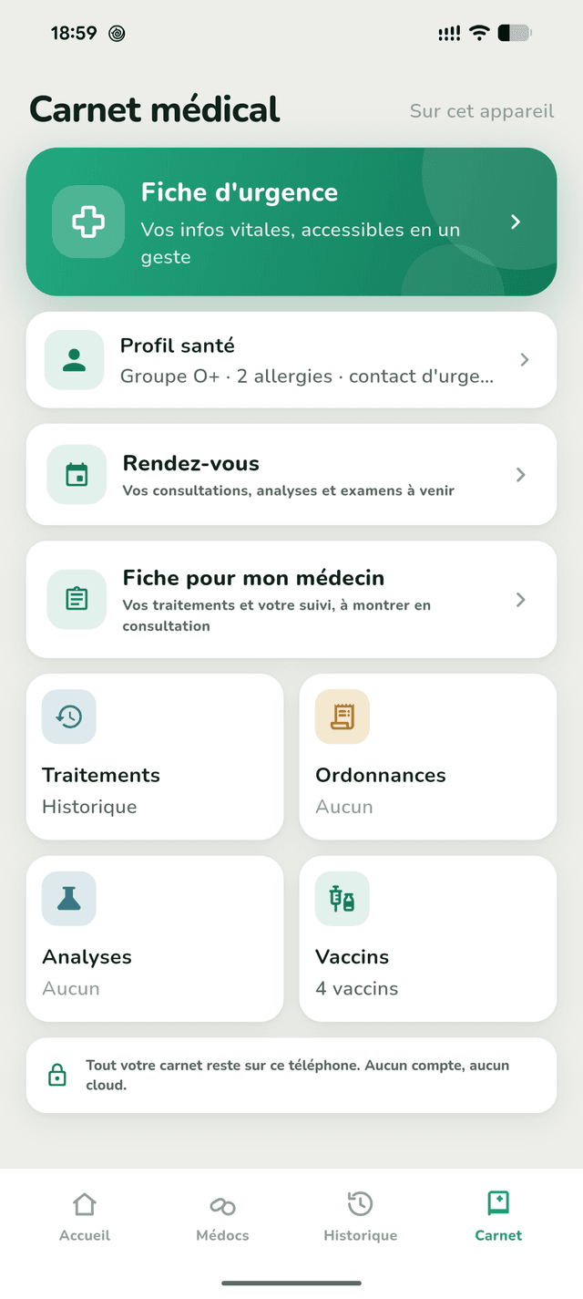 Écran Carnet médical