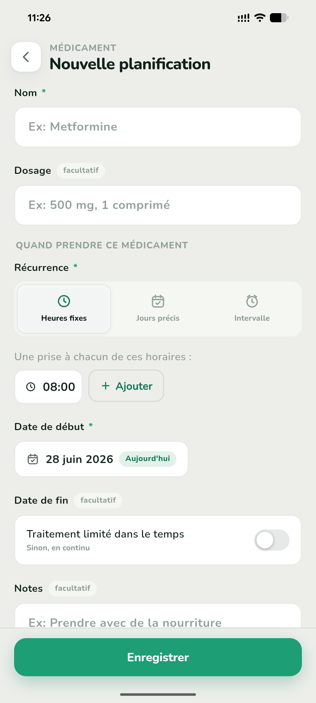 Écran Planification