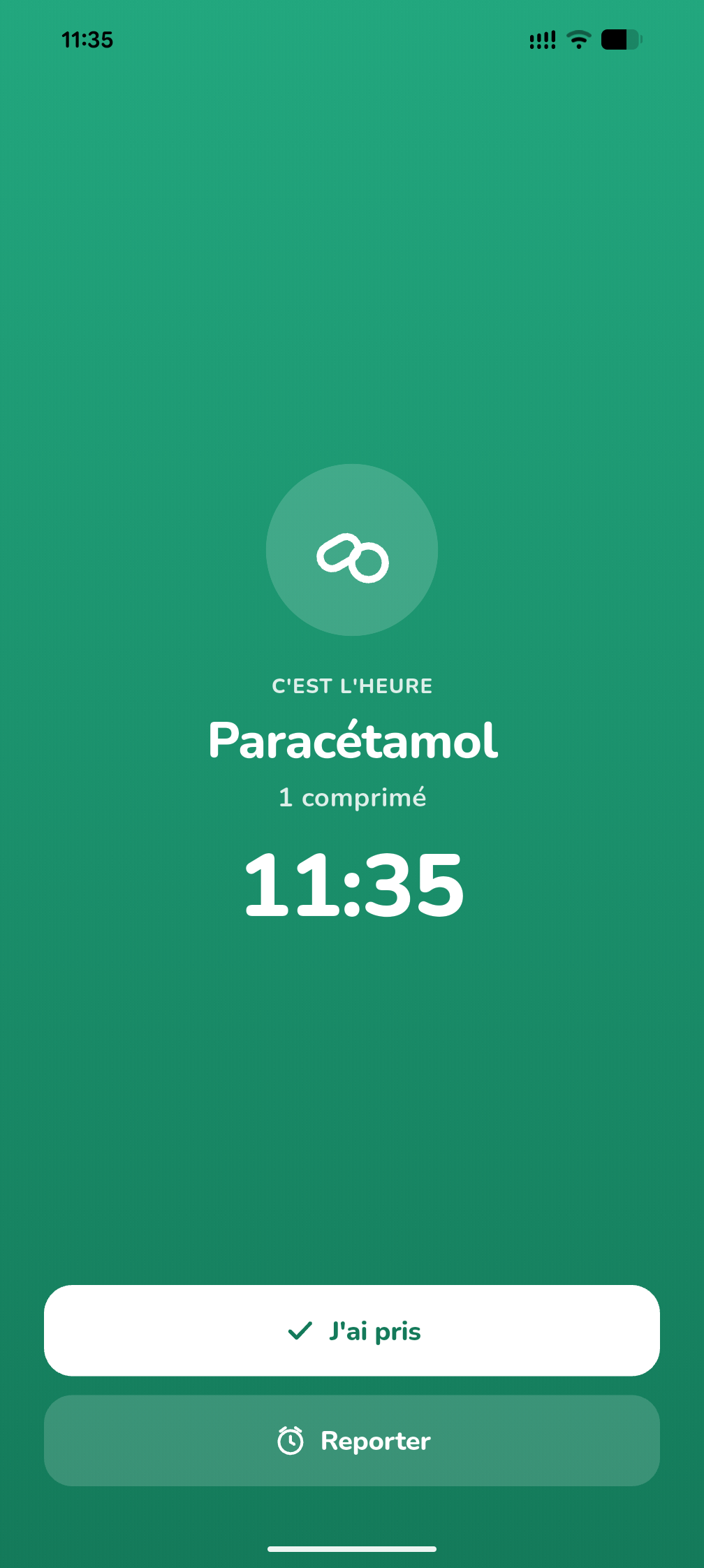 Rappel — écran d'alarme